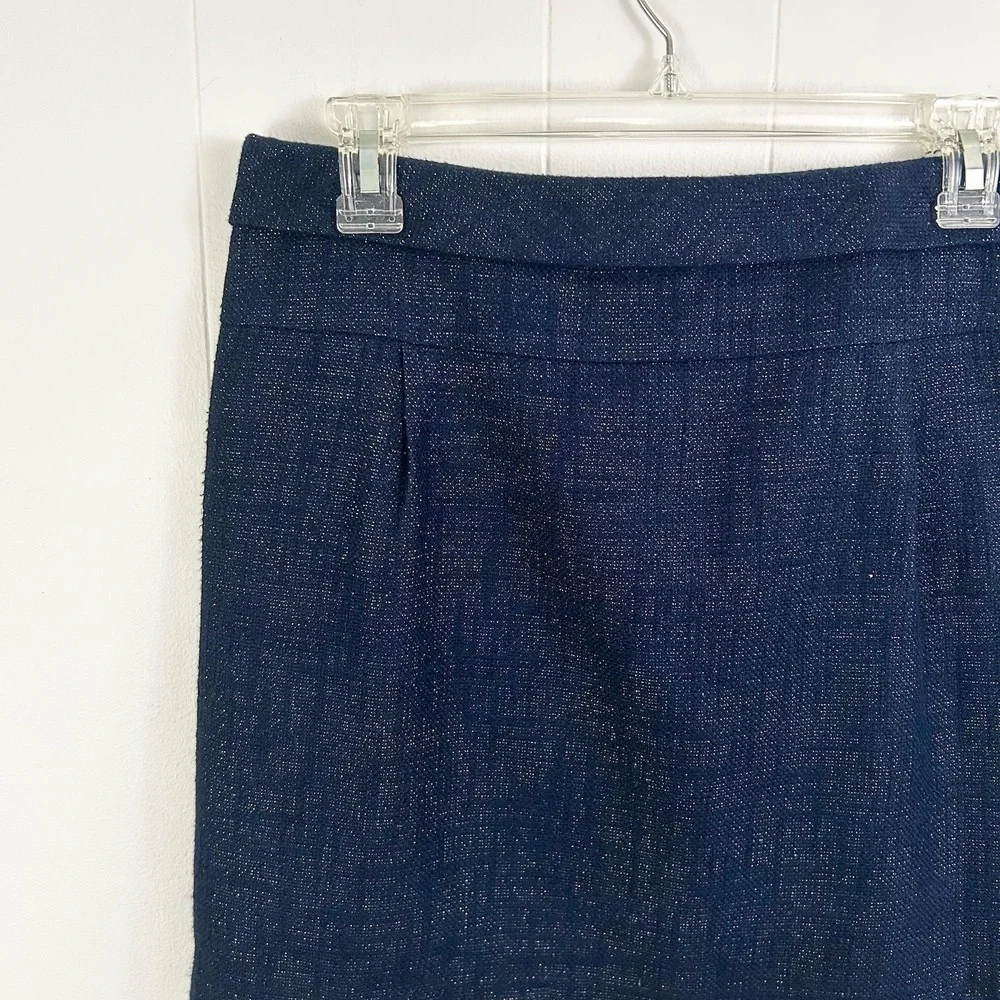 J CREW Navy Blue Mini SKIRT 2 Silver Glitter Y2K Academia Preppy Tweed Twee Cute